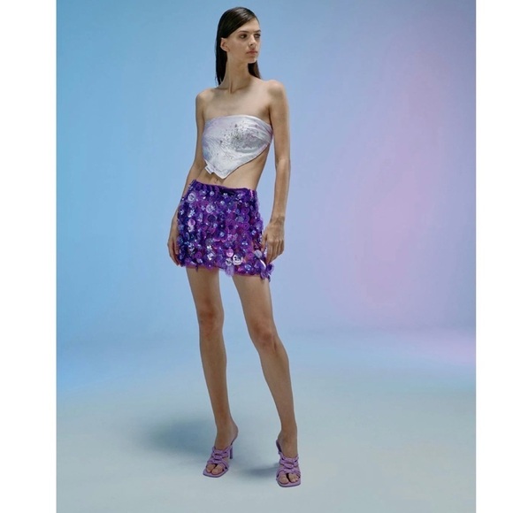 DES PHEMMES EMBELLISHED SATIN BANDANA TOP - Picture 2 of 3